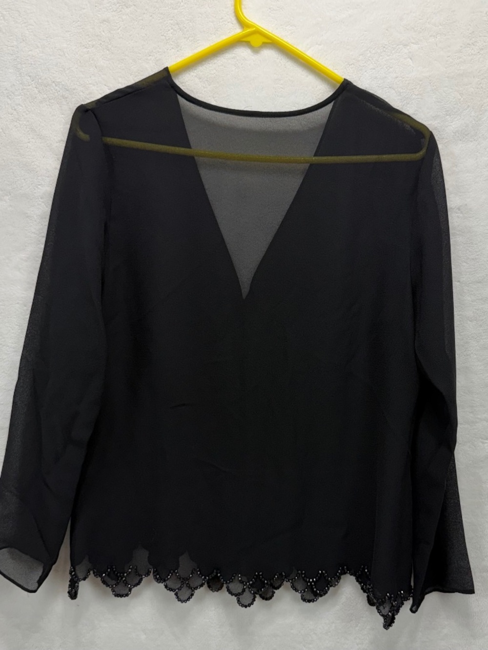 Black Sheer Jacket Evening Wear Women's Size L/XL Sequined Hem Long Sleeve